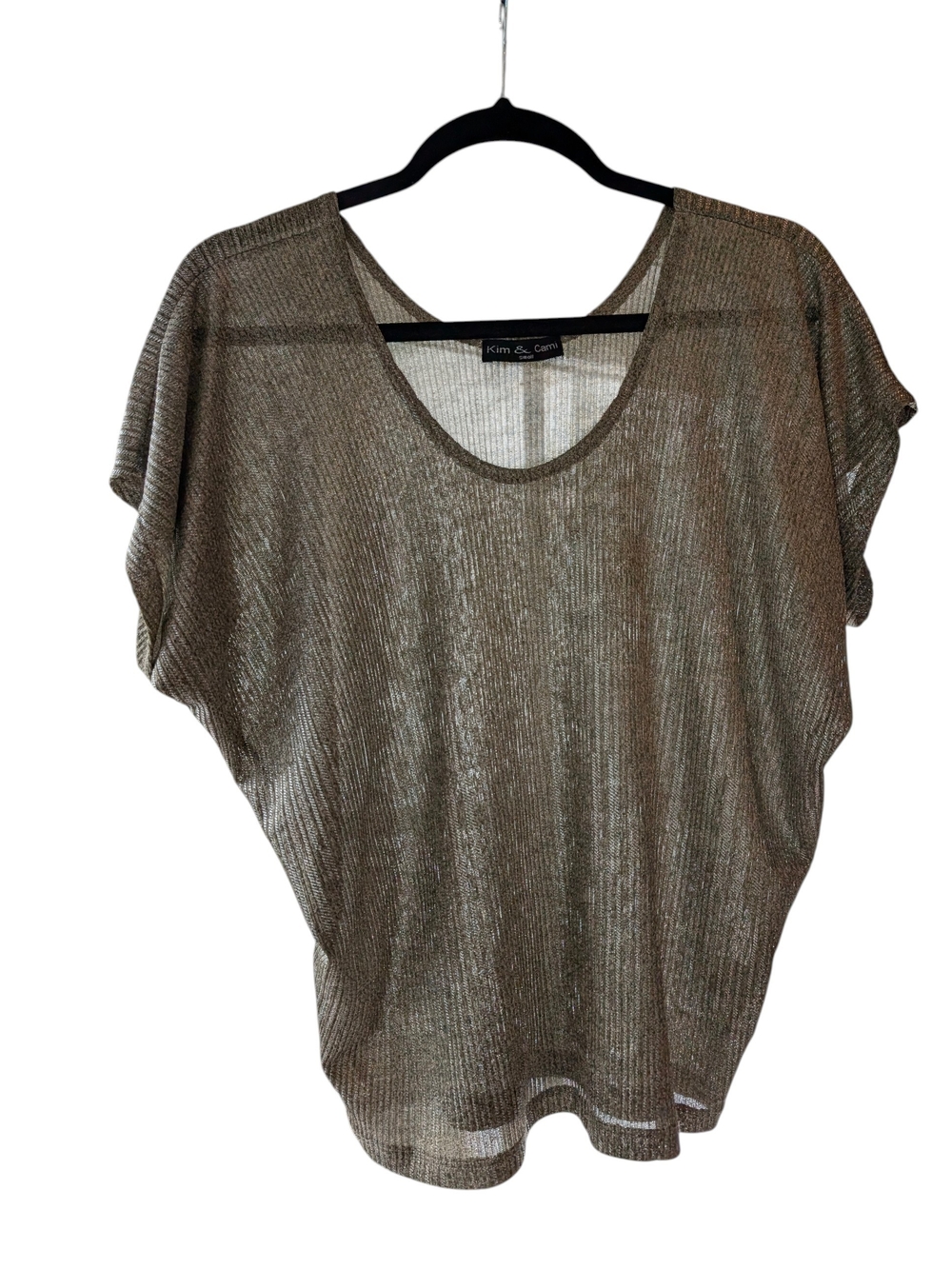 Kim & Cami Shimmery Gold Short Sleeve Knit Top